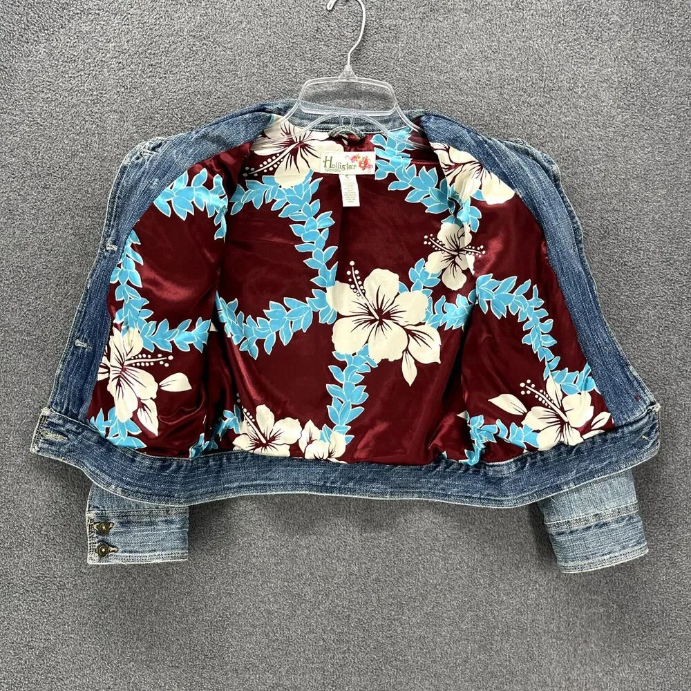 HOLLISTER CO‎ Denim Jacket Girls Juniors Small distressed Tropical lined